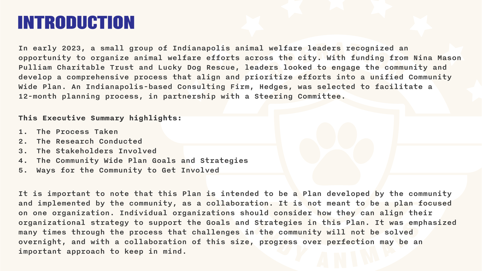 Operation Indy Animals, Executive Summary slide 3